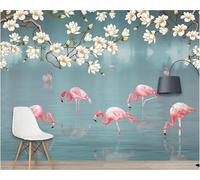 HongYouQi Animal Flamant Rose Fleur 3D Moderne Murale Décoration Chambre Étude Salon Bureau Fond-350Cm×256Cm