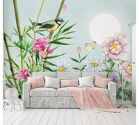 HongYouQi Papier peint 3D Fleurs Papillons Lune Bambous | Textures Décoratives et Luxueuses Idéales Pour Les Bureaux Espaces de Travail Maisons Chambres Salons et Murs Tv-400cm×280cm
