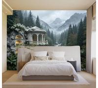HongYouQi Papier peint 3D Montagnes Enneigées Forêt Rivière Villa En Pierre | Textures Décoratives et Luxueuses Idéales Pour Les Bureaux Espaces de Travail Maisons Chambres Salons et Murs Tv-150cm×105cm