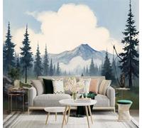 HongYouQi Papier peint 3D Nuages Blancs Sommets Rivière Pinède | Textures Décoratives et Luxueuses Idéales Pour Les Bureaux Espaces de Travail Maisons Chambres Salons et Murs Tv-150cm×105cm