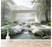 HongYouQi Papier peint 3D Pont En Arc De Pierre Ruisseau Forêt Montagnes | Textures Décoratives et Luxueuses Idéales Pour Les Bureaux Espaces de Travail Maisons Chambres Salons et Murs Tv-350cm×256cm