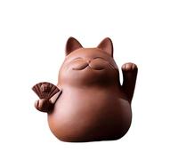 HonHeam Animal de Compagnie Chinois Zisha Maneki Neko Porte-Bonheur, Animal de Compagnie de Chat en céramique, Animal de Compagnie de thé en Argile Violette Fait à la Main pour Plateau de thé