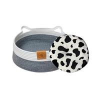 Honhoha Lit pour Chat, Corde De Coton pour Animaux avec Tapis, Lit Panier Rond pour Petit Chien Et Chat, pour Chaton Lapin Petits Chiens Jouet Snack Stockage Chambre Salon Dortoir Toutes Saisons