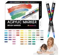 Honhoha Marqueurs Acryliques | Stylos Peinture Acrylique à Pointe Pinceau,Fournitures Étanches pour Céramique, Pierre, Toile, Tissu et Bois