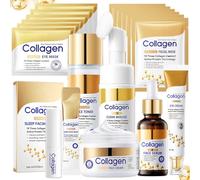 Honicemar 19Pcs Coffret De Soins Pour La Peau Au Collagène Kit Hydratant Pour Femme, Mousse Nettoyante, Toner, Sérum, Crème Yeux, Crème Visage, Masque Yeux, Baume À Lèvres, Masque, Etc