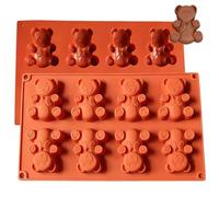 Honicemar 2 Pièces de Moules en Silicone en Forme de Ours à 8 Cavités, Antiadhésif et Flexible en Forme d'Ours pour Muffins Gâteaux Chocolats Biscuits Gelées Bonbons Puddings Savons