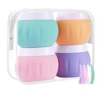 Honicemar Lot de 4 Contenants de Voyage en Silicone 50 ml, avec Spatule et Sac de Transparent, Kit Voyage Avion, Petit Vide Pots pour Cosmétiques Crèmes Articles de Toilette Bijoux - Couleurs Vives