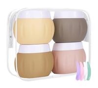 Honicemar Lot de 4 Contenants de Voyage en Silicone 50 ml, avec Spatule et Sac de Transparent, Kit Voyage Avion, Petit Vide Pots pour Cosmétiques Crèmes Articles de Toilette Bijoux - Série Abricot