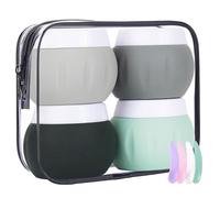 Honicemar Lot de 4 Contenants de Voyage en Silicone 50 ml, avec Spatule et Sac de Transparent, Kit Voyage Avion, Petit Vide Pots pour Cosmétiques Crèmes Articles de Toilette Bijoux - Série Gris