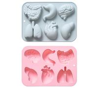 Honicemar Moule À Chocolat En Forme D'Organe Humain À 6 Cavités, Outils De Pâtisserie DIY De Cœur Et De Cerveau, 2PCS Moules Silicone Antiadhésifs Pour Gâteaux Gelée Glaces Bonbon