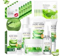 Honicemar Set de 19 pièces d'aloe vera hydratant nourrissant pour les femmes et les adolescents, avec nettoyant tonique, sérum, crème pour les yeux, crème pour le visage, masque facial, etc.