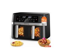 HoninJoy 10QT Large Dual Basket Air Fryer with Viewing Window and 50pcs Paper Liners, 10-in-1 Digital Touchscreen Double Zone Air Fryers, SyncCook to Bake,Roast,Reheat,Broil, Nonstick Dishwasher Safe