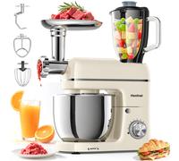 HONINST Mixeur multifonction 5-en-1 sur socle avec tête inclinable et accessoires, 6 L - Blanc