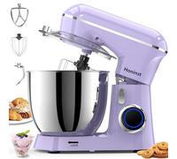 Honinst Robot de cuisine pétrisseur, 10 niveaux de puissance machine à pétrir, machine à pâte 1400W, malaxeur avec bol en acier inoxydable de 6,5 L, fouet à neige, crochet pétrisseur, fouet et
