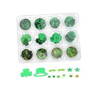 HONITANO 1 Boîte Bijoux manucure verts paillettes ongles paillettes accessoires de bricolage trèfle accessoires nail art accessoires saint patrick etiquette autocollante autocollant ongle