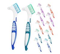 HONITANO 12 Pièces Brosse à Dentier Double Face avec Manche Ergonomique Brosse Dure pour Nettoyage Complet des Fausses Dents et Appareils Orthodontiques Kit de Voyage pour Seniors