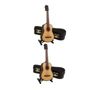HONITANO 2 ensembles Miniature Guitare Bois Décoratif avec Support et Étui Modèle Classique pour Bureau Cadeau Souvenir Diplômés Musique Ornement Musical Réaliste