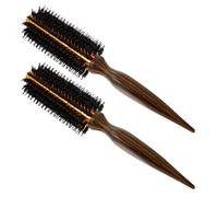 HONITANO 2 Pièces Brosse Ronde Chauffante Résistante Chaleur pour Cheveux Fins Poils de Sanglier Naturels Manche Bois Brosse pour Coiffage et Boucles Outil Salon pour Cheveux Lisses et