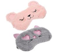 HONITANO 2 pièces Masques de Sommeil Peluche Cache Yeux Doux et Confortable Masque Nuit Relaxant pour Voyage Maison et Bureau Blocage Lumière Motifs Animaux Mignons