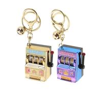 HONITANO 2 pièces Mini Vegas Slot Machine Keychain Set Compact Lucky Rocker Game Pendant Charms For Adults Fun Cartoon Fruit Machine Keyrings For Halloween And Party Favors