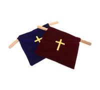 HONITANO 2 Pièces Pochette d'Offrande en Tissu Doux pour Église avec Poignées Bois Pochette de Collecte pour Communion et Cérémonies Religieuses Broderie Croix Élégante pour Baptême et