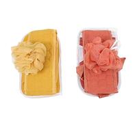 HONITANO 2ensembles De Bain Exfoliant Lot De Serviettes Longues Et De Bain Mousse Ensemble De Jaune Gingembre Et Rouge Brique Pour Gommage Nettoyage