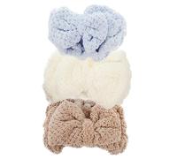 HONITANO 3 Pièces Bandeaux Maquillage avec Nœud Bandeaux Doux pour Lavage Visage et Soins Spa Kit Pratique et Filles Blanc Café et Bleu