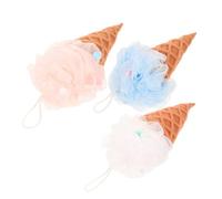 HONITANO 3 pièces Éponge de Bain Exfoliante Forme de Crème Glacée Douce et Lavante pour Corps Accessoires Salle de Bain avec Suspension Lot Rose Blanc Bleu