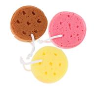 HONITANO 3 pièces Lot de Éponges Bain Exfoliantes Corps Mousse Légère avec Cordons Boules de Nid Abeille pour Nettoyage Profond et Doux Adaptées Adultes et Garçon Fille Jaune Marron Rose