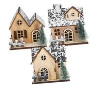 HONITANO 3 Pièces Maisons Miniatures de Noël Bois avec Lumières LED Chalet Lumineux Décoratif Portable pour Ambiance Festive Décoration Village Noël Intérieure
