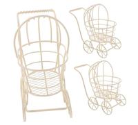 HONITANO 3 Pièces Miniature Metal Wire Dollhouse Stroller Set Chic Iron Art Pram Toys for Safe Lightweight Doll Accessories Mini Living Organizer Decor