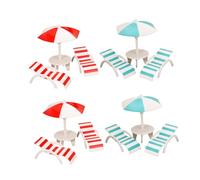 HONITANO 4 Ensembles Miniature Beach Chair and Sun Umbrella Set for Dollhouse Plastic Mini Ocean Landscape Furniture for Home Office Travel Decor
