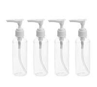 HONITANO 4 Pièces Flacons Voyage avec Pompe Pression Bouteilles Lotion Réutilisables Portable pour Shampooing Parfum et Kit Trousse Voyage Plastique Blanc