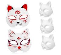 HONITANO 5 Pièces Masques de Chat Blancs à Décorer Masques Vierges Papier Pulpé avec Bande Élastique pour Carnaval Fête Mascarade DIY