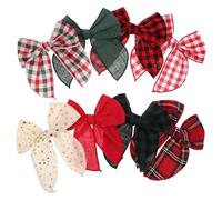 HONITANO 8 Pièces Lot de Barrettes à Cheveux Nœud Tartan pour Filles Accessoires de Noël Festifs Tissu Coton-lin Pinces en Forme d'Aile Élégantes pour Fêtes et Célébrations Hivernales