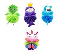 HONITANO Boules Moussantes de Bain Dessin Animé 4 Pcs Taille Moyenne pour Garçon et Filles Éponges Douces et Souples Jouets Bain Garçon Fille