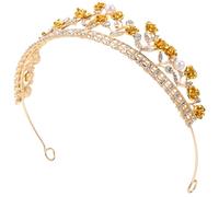 HONITANO Couronne de Fleurs Mariage en Métal Doré et Jaune Serrage-Tête Couronne pour Mariée Accessoires Cheveux de Mariée Élégants Bandeau Floral pour Fêtes et Spectacles Diadème pour