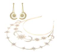 HONITANO Couronne Étoile et Lune Dorée Bijoux Mariage Diadème Mariage Élégant pour Femme avec Boucles Oreilles Tiare Déesse Coiffure Nuptiale Raffinée