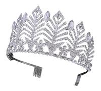 HONITANO Diadème Couronne Argenté Orné de Strass Coiffe de Mariage et Bandeau D’Anniversaire Baroque Accessoire Coiffure pour Fille Réutilisable Décoration Festive Élégante pour Fêtes