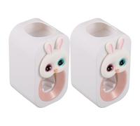 HONITANO Distributeur Automatique de Dentifrice Mural Double Capacité Motif Lapin en Plastique, Porte-brosse à Dents Garçon et Filles sans Perçage, Accessoire Salle de Bain Pratique