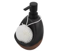 HONITANO Distributeur de Savon Céramique avec Plateau Multifonction pour Cuisine et Salle de Bain Pompe à Lotion Rechargeable Support Éponge pour Évier Style Ferme Rustique Noir