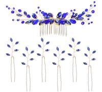 HONITANO Ensemble de 7 Accessoires pour Cheveux Mariage Peignes en Strass Bleus de Feuille, Utilisation Polyvalente et Design Élégant pour Mariées et Demoiselles D'honneur