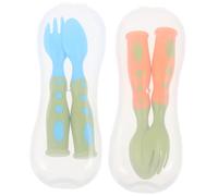 HONITANO Ensemble de Couverts pour Tout-Petits 4Pcs Cuillère Auto-Alimentante Fourchette Ergonomique Matériau Sûr pour L'Apprentissage Boîte de Rangement Pratique Ustensiles pour Bébé
