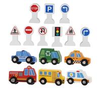 HONITANO Ensemble de Jouets en Bois pour Garçon et Filles Véhicules de Construction et 9 Panneaux de Signalisation Colorés pour Développer Les Compétences Manuelles et L'intérêt Trafic