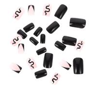 HONITANO Faux Ongles à Presser Noirs Effet Serpent 24 Pièces Capsules Détachables pour Manucure Française Kit de Nail Art pour Femmes Usage Salon et Domicile Fournitures Manucure