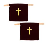 HONITANO Lot de 2 Grands Paquet D'offrandes en Velours Rouge Foncé 43 X 25 Cm avec Broderie Croix pour Collecte D'église, Communion et Baptême - Fournitures Religieuses pour Dons