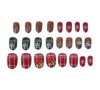 HONITANO Lot de 24 set de Faux Ongles Autocollants D’Amande Taille Moyenne Motifs Flocons de Neige et Sapins de Noël Manucure French Amande Festive Réutilisables et Faciles à Poser