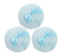 HONITANO Lot de 3 Houppettes à Poudre Pelucheuses pour Bébé, Rondes 100% Coton, Couleur Bleue, Douces et Légères, pour L’application de Poudre Sèche Corps et Visage