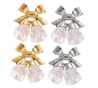 HONITANO Lot de 4 Clous D’Ongles de Noël Transparents Décorations Cloches en Cristal Accessoires Nail Art Festive pour Manucure Perles à Ongles Dorées et Argentées pour Fêtes et