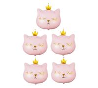 HONITANO Lot de 5 Ballons en Aluminium Forme Chat Couronné, Grosse Taille, Couleur Rose, Décorations pour Fête D’anniversaire, Mariage et Événements, Ballons Fête Thème Animaux,